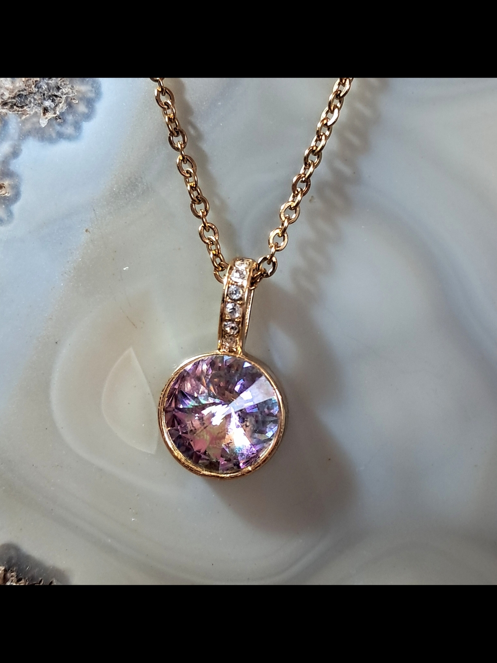 NWOT Iridescent Crystal Pendant Gold-over-Stainless-Steel Necklace